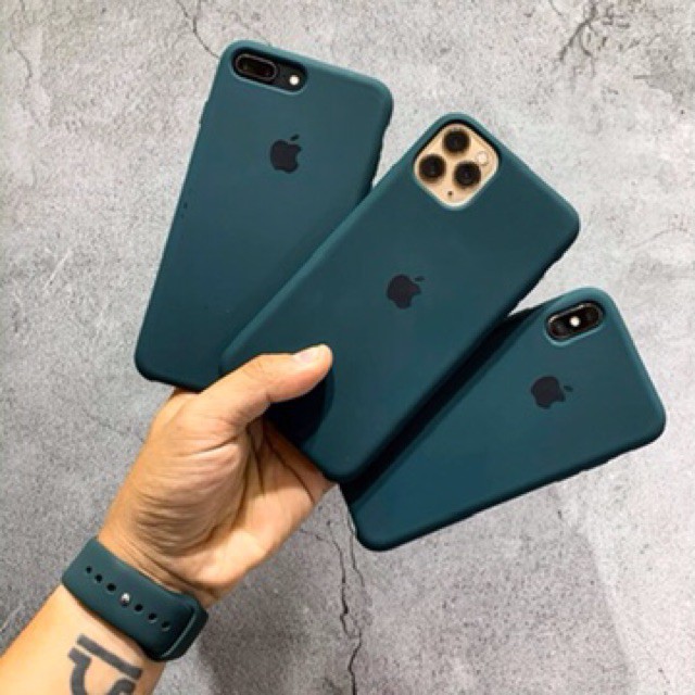 Ốp iphone chống bẩn dễ lau chùi có logo táo màu xanh Midnightgreen choh 6/6s/6Plus/7/8/8Plus/X/XsMax/11/11pro/11promax