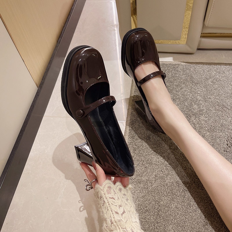 Giày cao gót IELGY mũi vuông miệng nông phong cách retro chunky dành cho nữ
