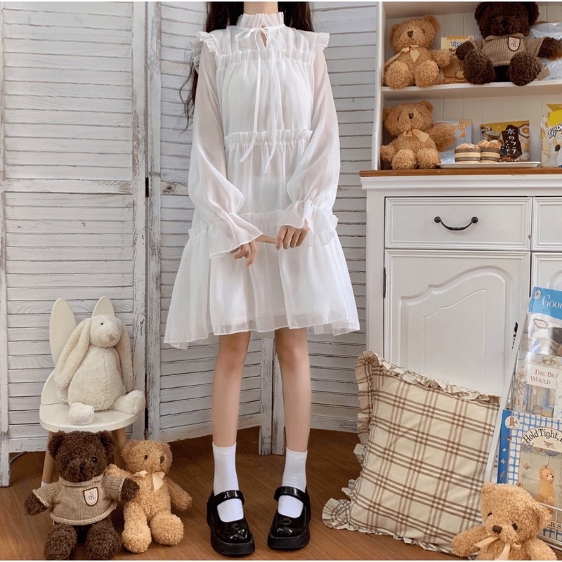 Váy babydoll công chúa trắng xếp tầng / mina’s house