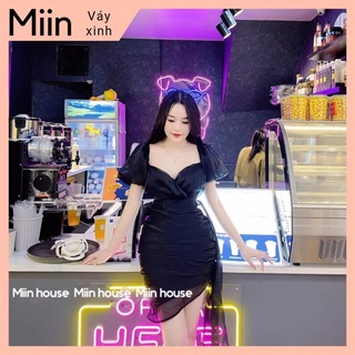 Váy body vạt tơ oganza cổ tim