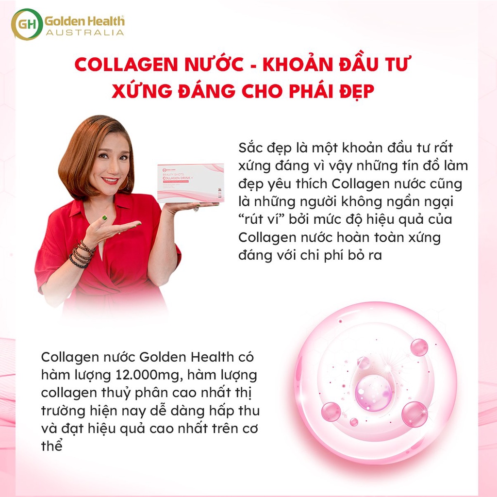 [GOLDEN HEALTH] Nước uống collagen hỗ trợ làm trắng da - Beauty Shots Collagen Drink hộp 10 lọ