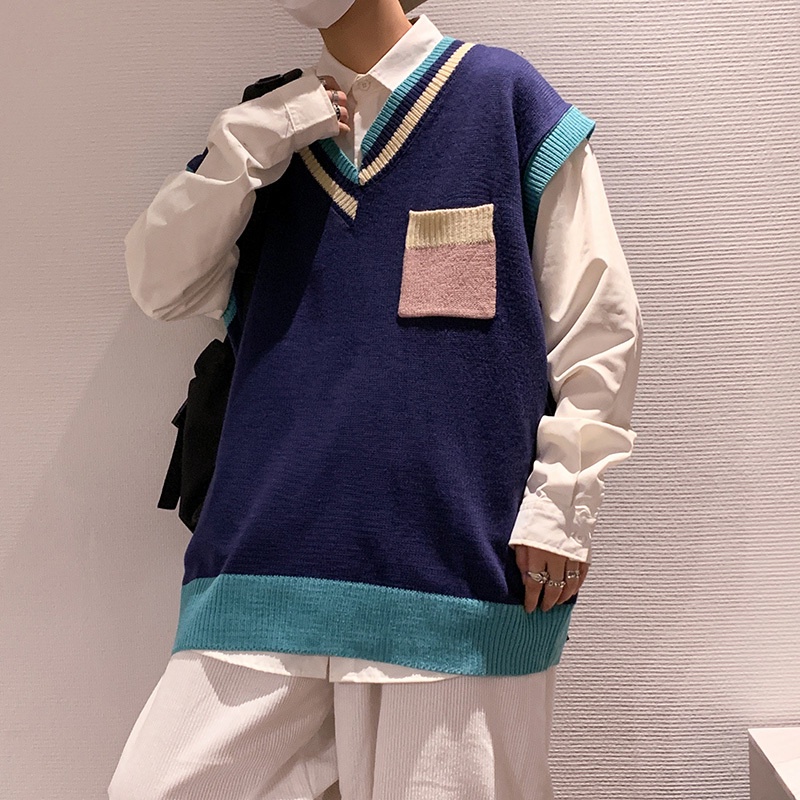 Áo khoác len không tay cổ chữ V màu sắc thời trang dành cho nam unisex áo len nam hàn quốc unisex áo len nam hàn quốc