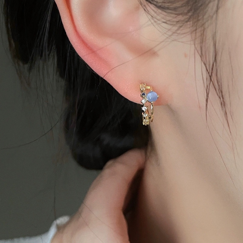 Bông Tai Đính Đá Zircon Xanh Tinh Tế Thời Trang Hàn Quốc