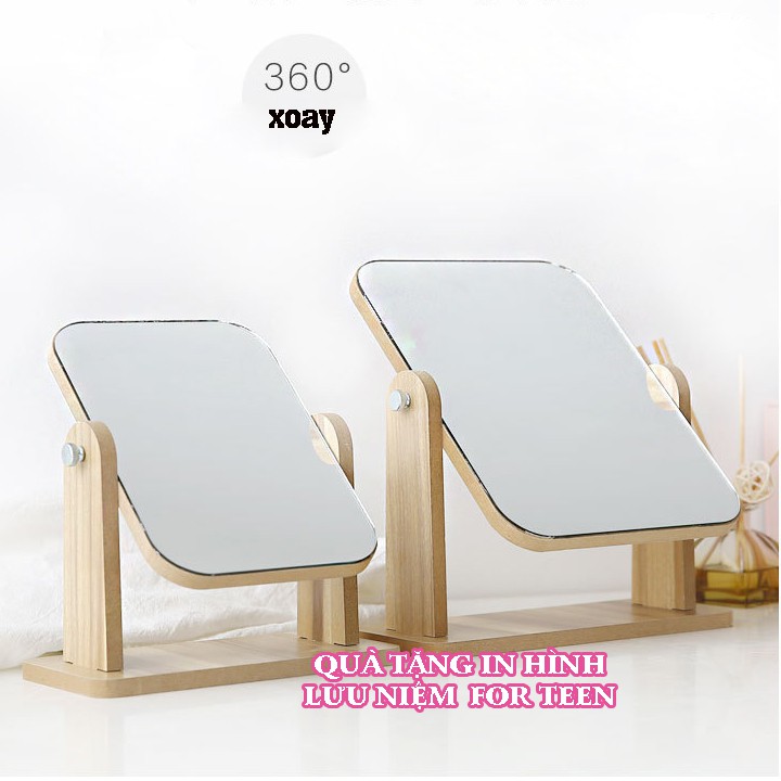 Gương gỗ xoay 360° phong cách vintage loại 1 trang điểm để bàn có thể tháo lắp tiện lợi, siêu tiện dụng