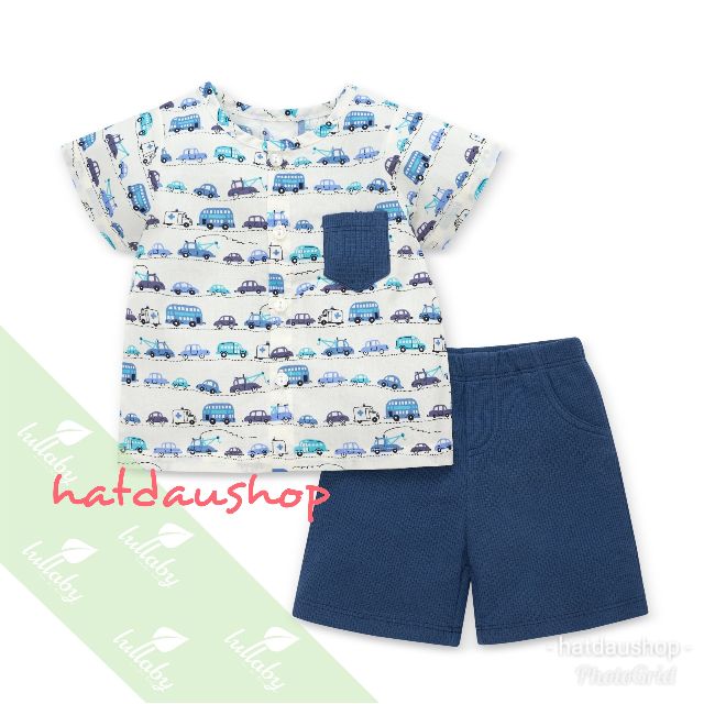 Bộ bé trai cúc giữa Lullaby BST Poplin 2019 hình oto