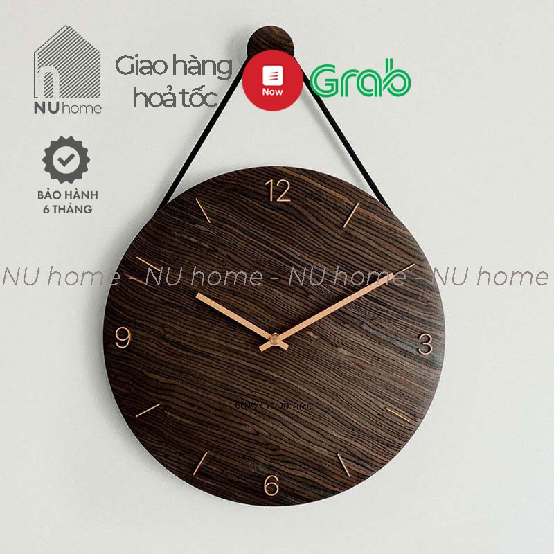 nuhome.vn | Đồng hồ gỗ treo trường phong cách tối giản FREESHIP màu nâu cổ điển đủ phụ kiện móc dây xem ảnh thực tế