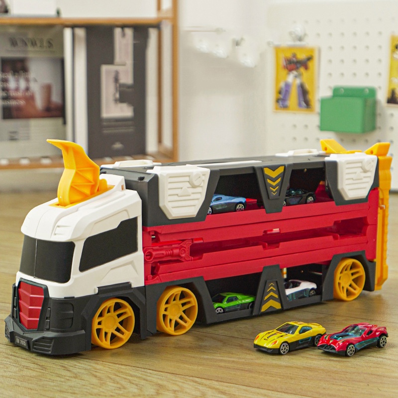 Đồ Chơi Xe Tải Container Hot Wheels Biến Hình Sân Đua Xe, Vận Chuyển Xe Ôtô Cao Cấp Tặng Kèm 6 Xe Con Và Bệ Phóng