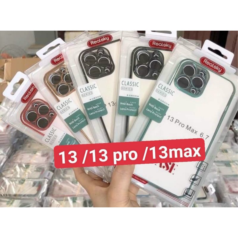 Ốp lưng realsky viền vuông iPhone 14 pro max , 14 pro , 14 ,13 pro max / 13 / 13 pro lưng trong viền màu full cụm camera