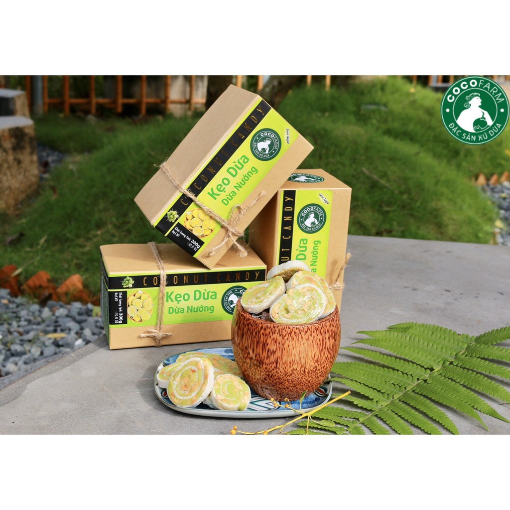 Kẹo dừa Nướng Dứa đậu phộng Cocofarm ít đường - Hộp 300g