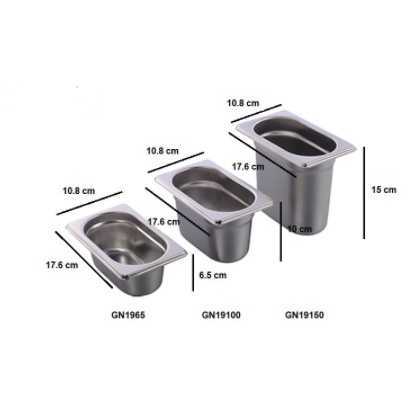 Khay topping đựng thạch inox GN 1/9 có nắp - Zuhi Dụng cụ bếp