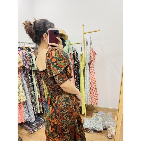 ĐẦM MAXI CỔ VUÔNG TAY CÁNH TIÊN XẾP TẦNG