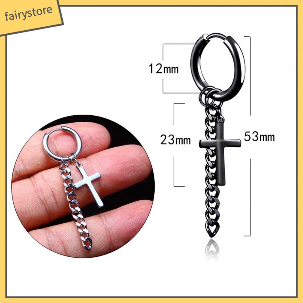 Khuyên Tai Dáng Dài Phối Mặt Thánh Giá Thời Trang Cho Nam