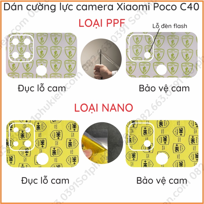Dán cường lực camera Xiaomi Poco C40 loại nano, ppf siêu bền