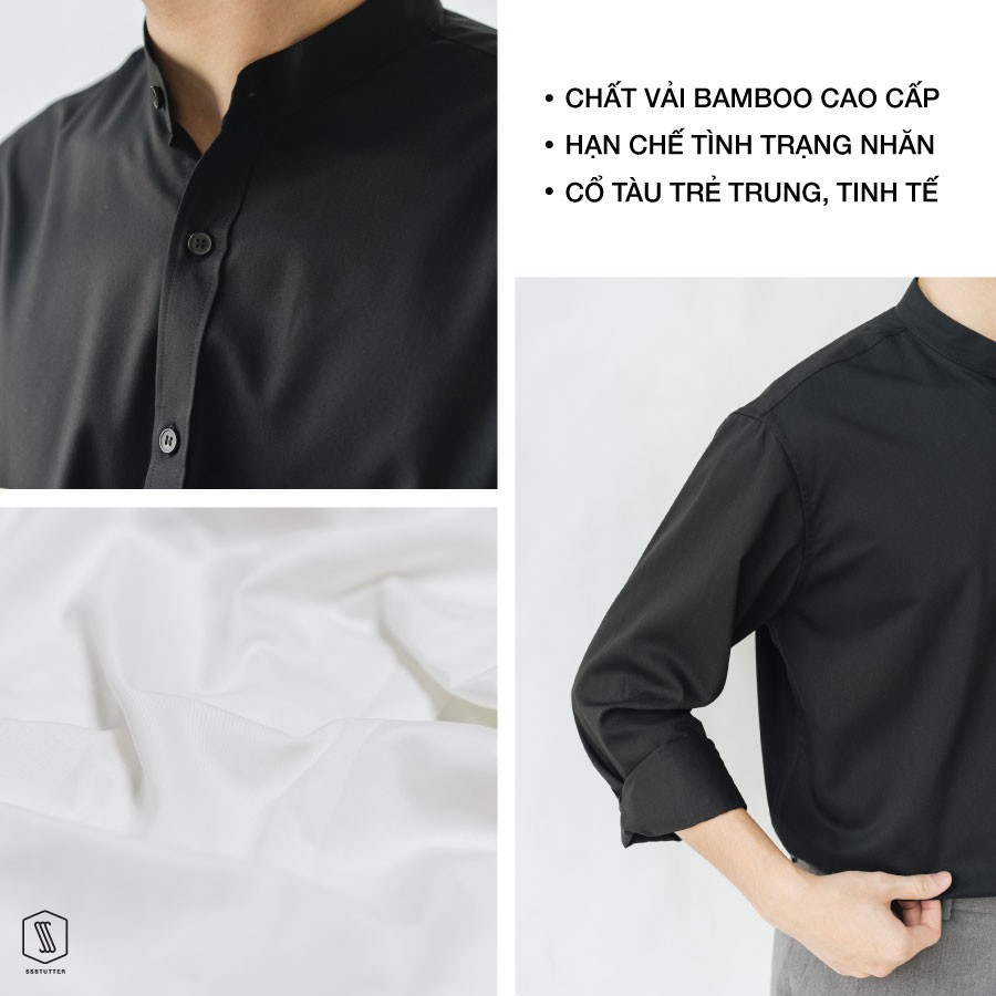 Áo Sơ mi cổ tàu nam SSSTUTTER sơ mi dài tay trắng đen vải bamboo chống nhăn xù bai màu thoáng mát linh hoạt Man Shirt | BigBuy360 - bigbuy360.vn