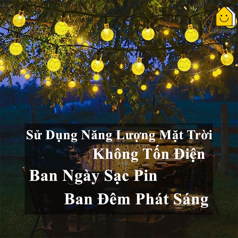 Dây đèn LED năng lượng mặt trời các loại không thấm nước bóng tròn dùng decor ngoài trời ,trang trí ban công .