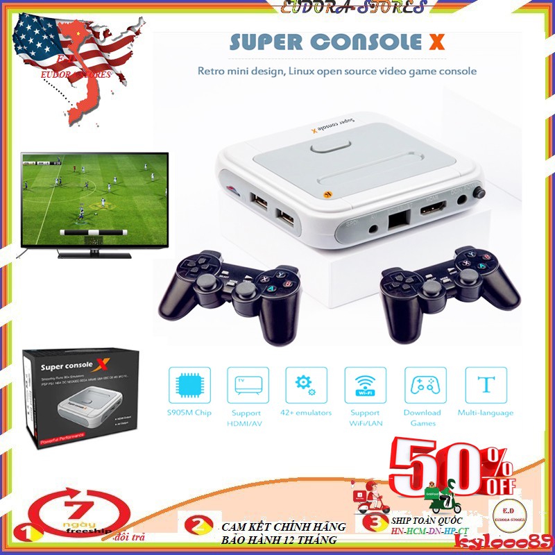 Máy chơi game SUPER CONSOLE X 2021 kiêm TV BOX 64GB - 2 TAY CẦM KHÔNG DÂY - 30.000 GAME