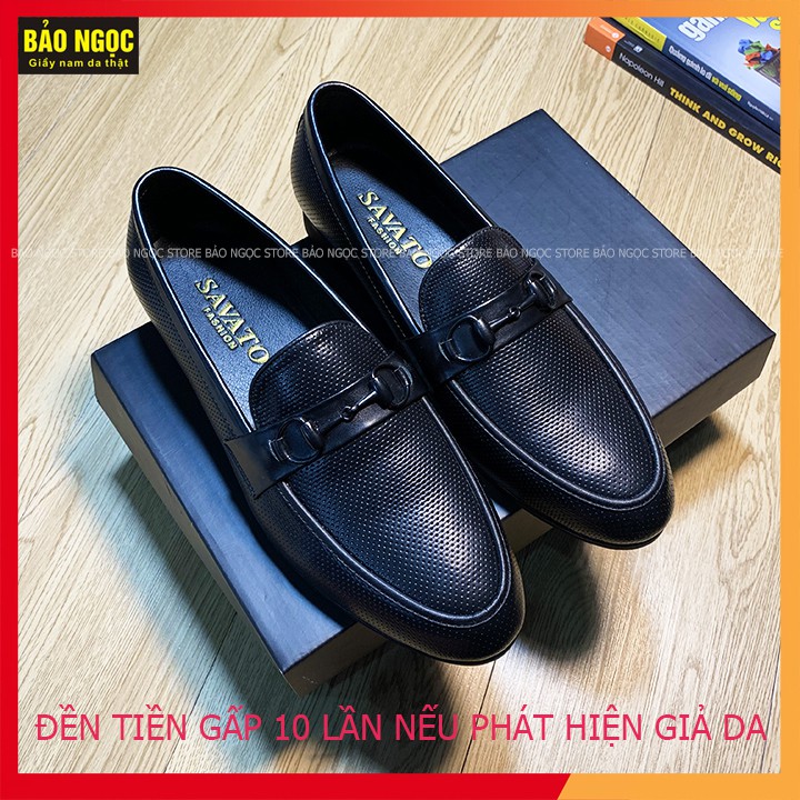 Giày Lười Nam Da Bò Dập Vân Chấm Nhỏ Cao Cấp Băng Xích Đen - Bảo Hành Da 12 Tháng - Đế Cao Su Đúc - Mã K2218