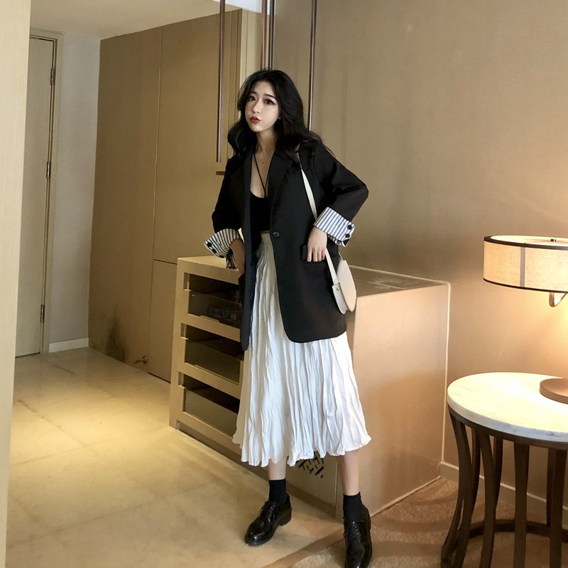 (HÀNG SẴN) Chân váy voan trắng midi dáng dài xếp ly nhăn nhẹ nhàng điệu đà sang chảnh Vintage | BigBuy360 - bigbuy360.vn