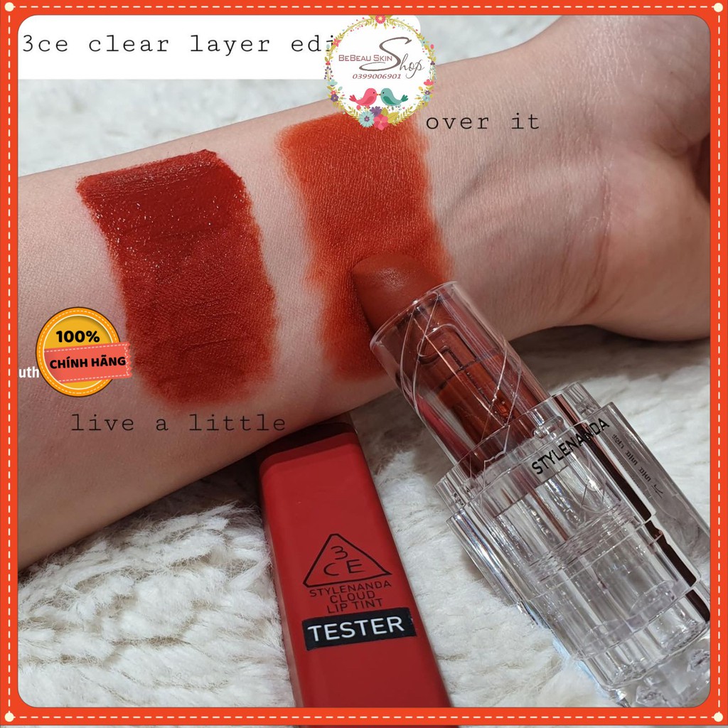 Son Thỏi Lì 3CE Vỏ Trong Suốt Cho Làn Môi Mịn Màng Ẩm Mượt 3.5g { BEBEAU SKIN } Son 3CE Clear Layer Vỏ Vân Đá