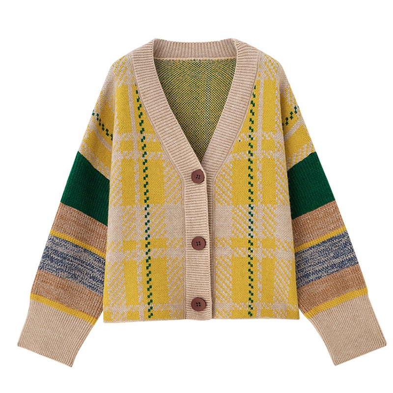 Áo khoác cardigan IELGY dệt kim dáng rộng phối màu phong cách Hàn Quốc cho nữ