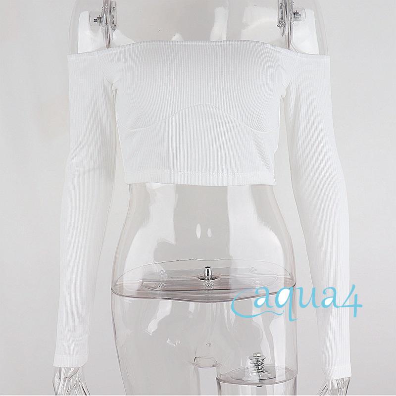 Áo Croptop Tay Dài Hở Vai Màu Trơn Thời Trang Dành Cho Nữ