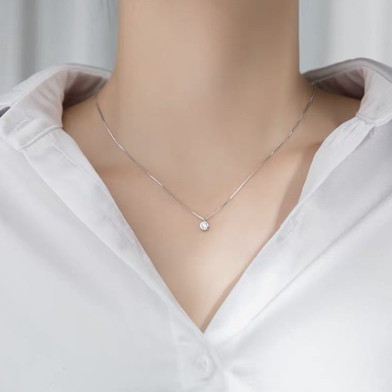 Dây chuyền bạc Tlee, Vòng cổ mặt đá tròn nhỏ đơn giản - TleeJewelry