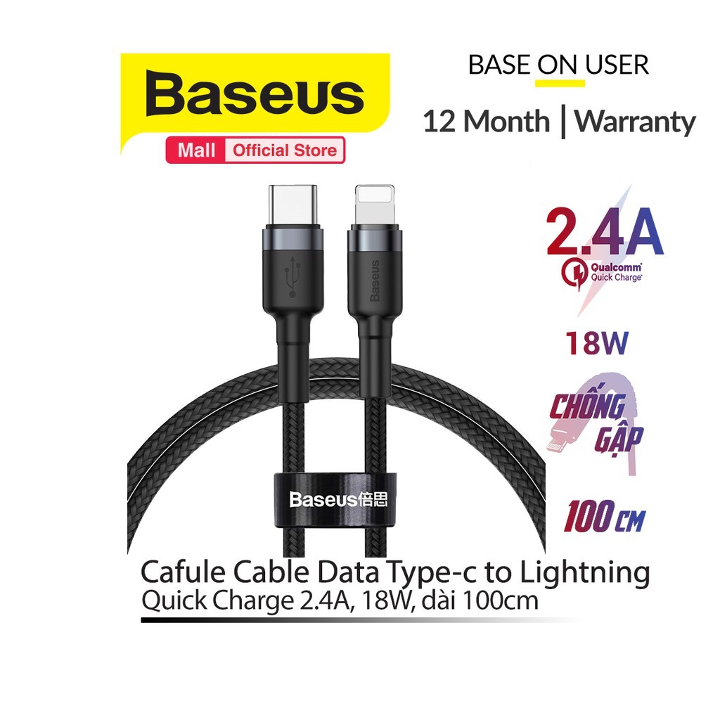 Cáp sạc Baseus Cafule Cable Type-C to Lightning PD 18W Sạc nhanh và truyền dữ liệu