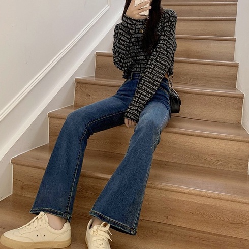 Quần jean bigsize ống loe chất vải jean thun co dãn mạnh màu xanh đậm QJ015