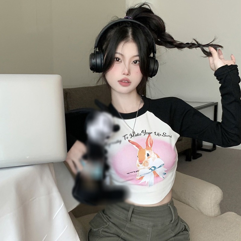 Áo Croptop Tay Dài Cổ Tròn Màu Sắc Ngọt Ngào Phong Cách Hàn Quốc Cho Nữ