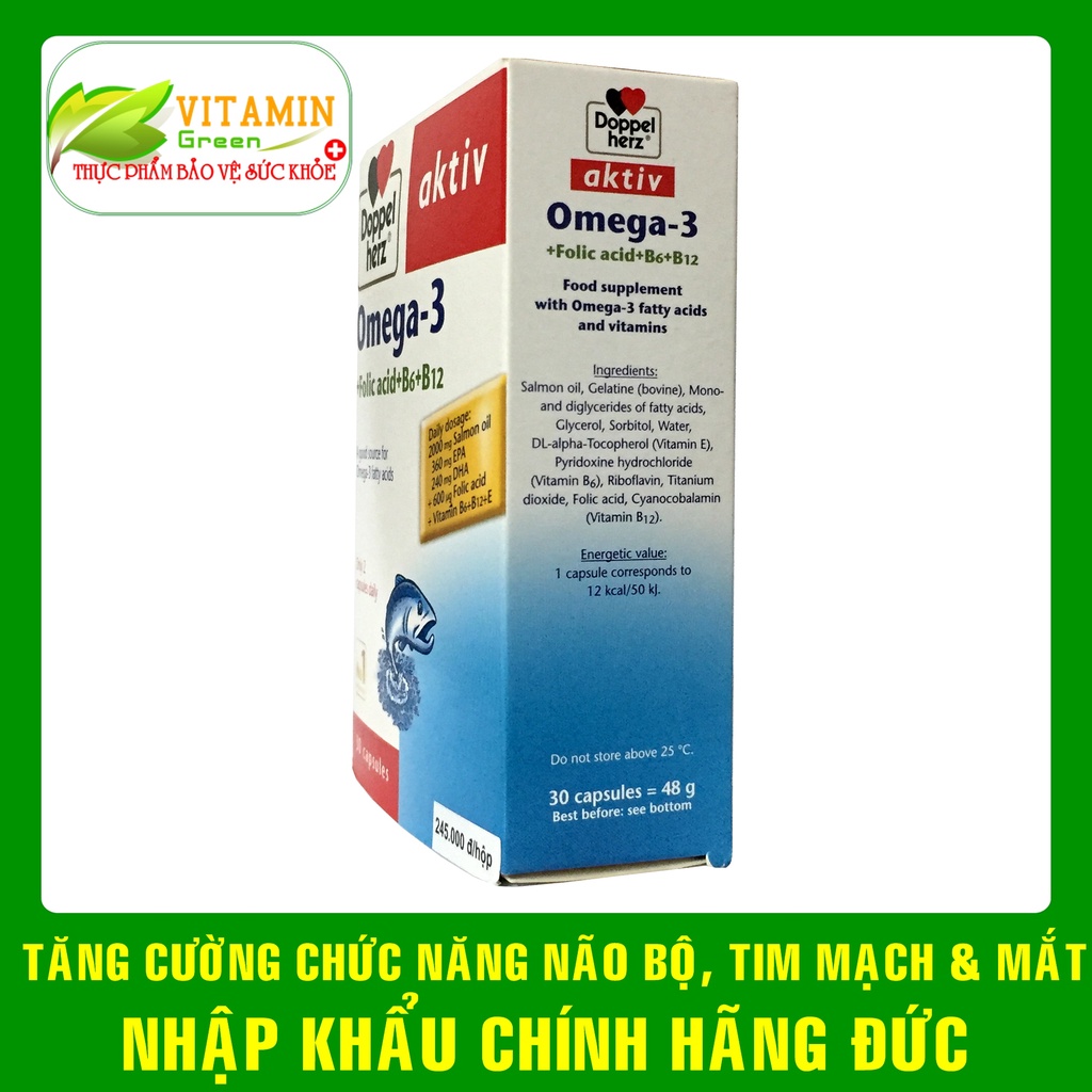 Doppelherz Omega 3 bổ sung DHA, EPA giúp tăng cường chức năng Tim mạch, Não bộ, Thị lực | NHẬP KHẨU CHÍNH HÃNG ĐỨC