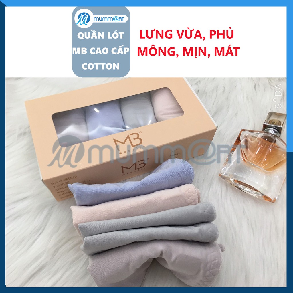 Hộp quần lót nữ xuất khẩu cotton MB cạp cao xuất Nhật 4 chiếc 4 màu khác nhau dưới 58kg- Mummart