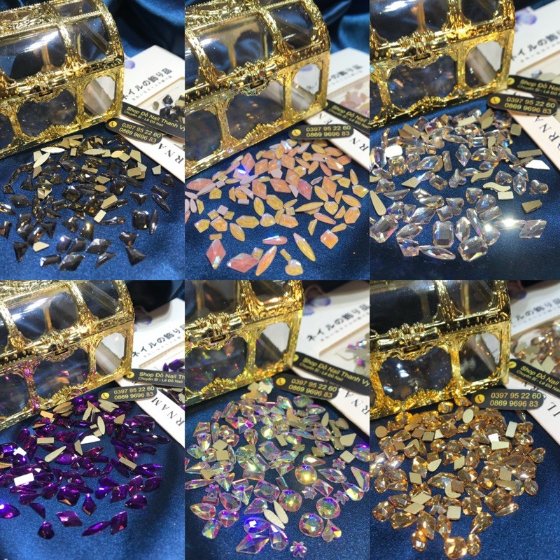 Đá khối nail đính móng tay, sét đá khối chân bằng mix 100v 1 gói [Thanh Vy Nail]
