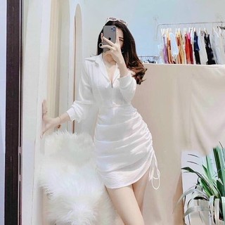 Đầm body dài tay rút tà