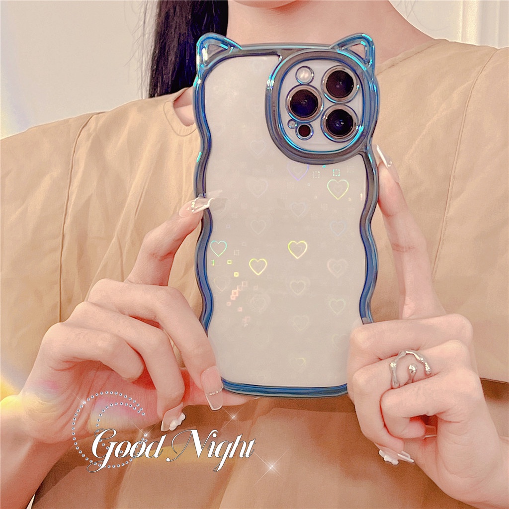 Ốp Điện Thoại tpu Mềm Mạ Điện Họa Tiết Tai Mèo Cho iphone 14 pro max 13 pro max 12 pro max