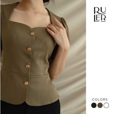 Áo cộc tay tay bồng Peplum chất vải chéo Ý THE RULER