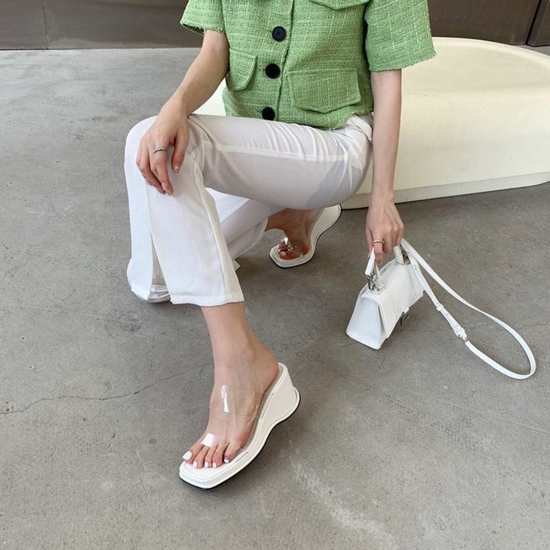 Dép đế xuồng IELGY phối quai trong suốt thời trang cho nữ