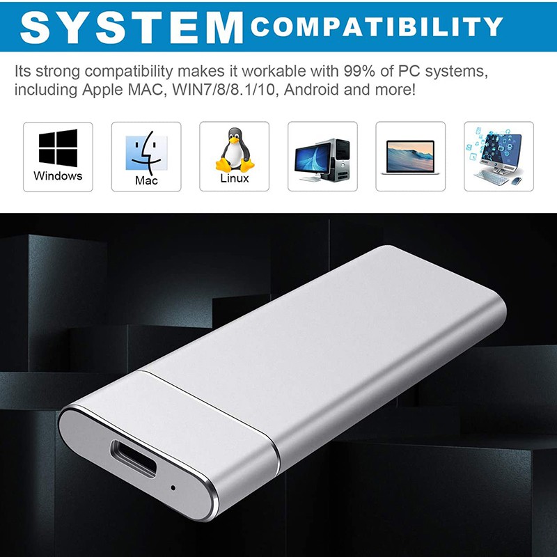 1TB External Hard Drive Portable Hard Drive box, Ultra Slim Hard Drive Type-C/USB3.1 Gen1 HDD case for Laptop, Mac, PC