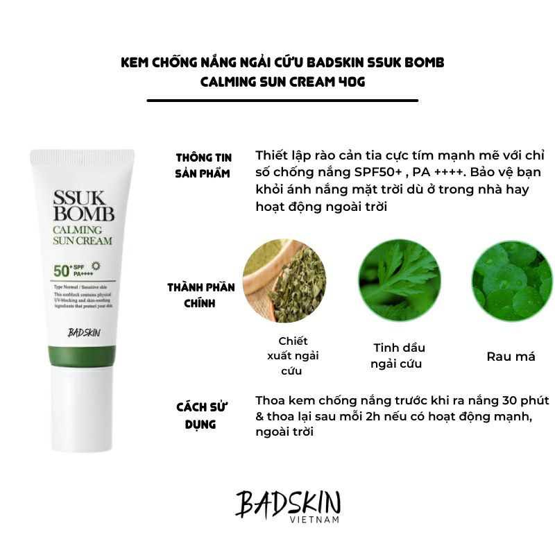 Kem chống nắng badskin sukk bomb calaming sun cream 40g dành cho mọi loại da kể cả da nhạy cảm