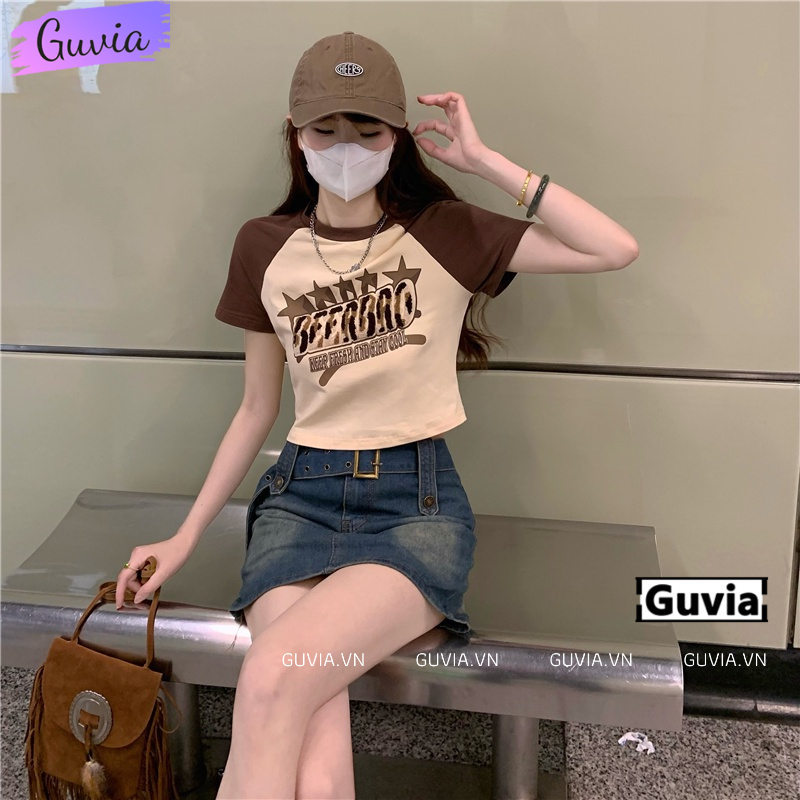 Áo Croptop Nữ Cổ Tròn Tay Ngắn BEER BRO Đẹp Ôm Body, Áo Thun Croptop Kiểu Sexy Chất Thun Borip Thời Trang GUVIA CR60