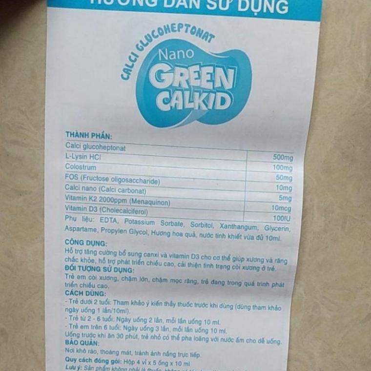 ⭐ Nano Green calkid - GREEN CALKID hộp 20 ống uống bổ sung canxi phát triển chiều cao