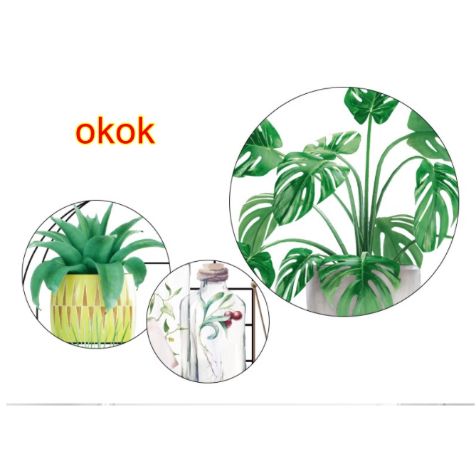 Decal dán tường trang trí - BỘ CHẬU CÂY XANH hiện đại