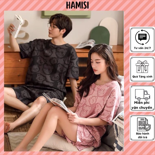 Đồ Bộ Nữ, Bộ Mặc Nhà Thun Cotton In Hình Toàn Thân Gấu Dễ Thương DBD9