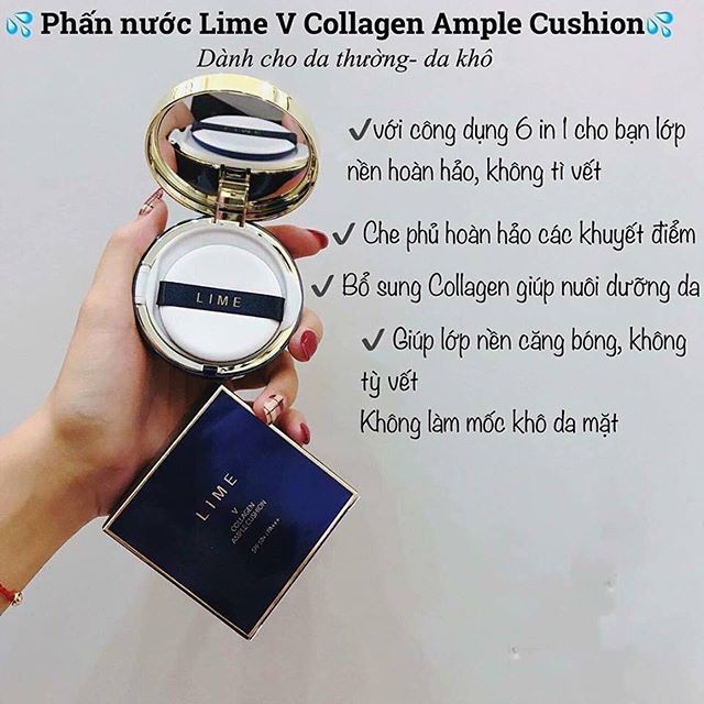 Phấn Nước Dưỡng Ẩm, Chống Lão Hóa Lime V Collagen Ample Cushion SPF50+ PA+++ (vỏ xanh)