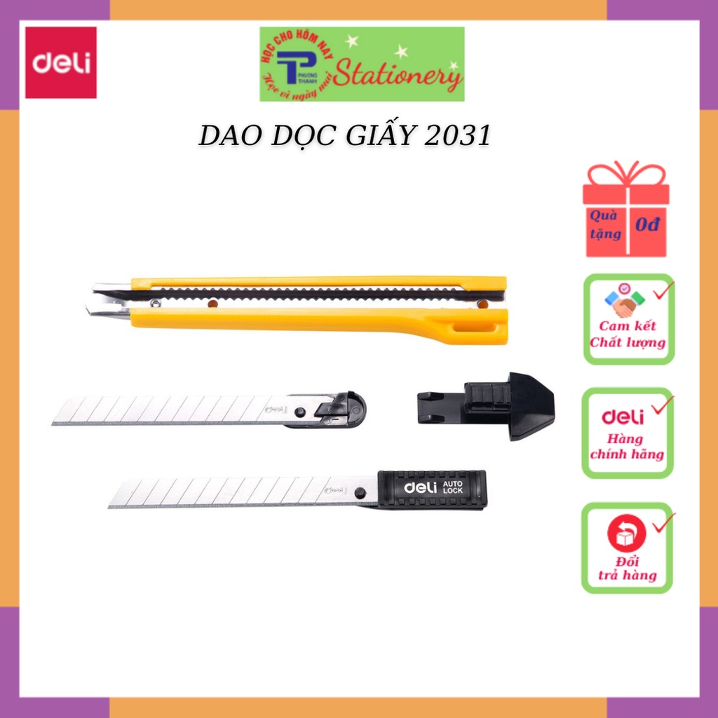 Dao rọc giấy trung Deli , Màu vàng - 1 cái E2031