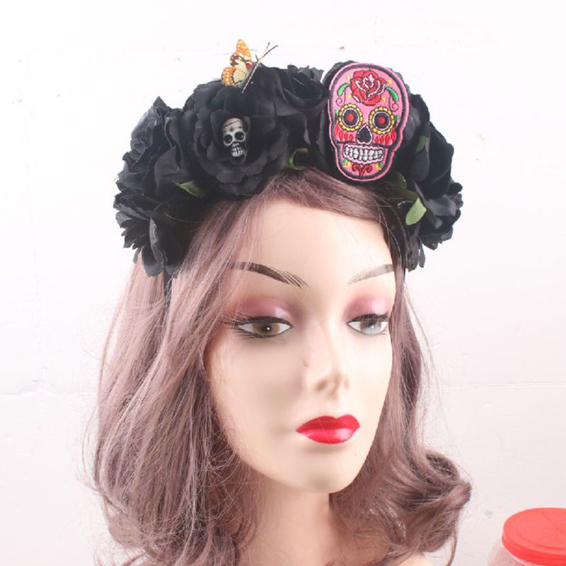 Băng Đô Thêu Hình Đầu Lâu Hoa Hồng 3D Cho Ngày Lễ Halloween