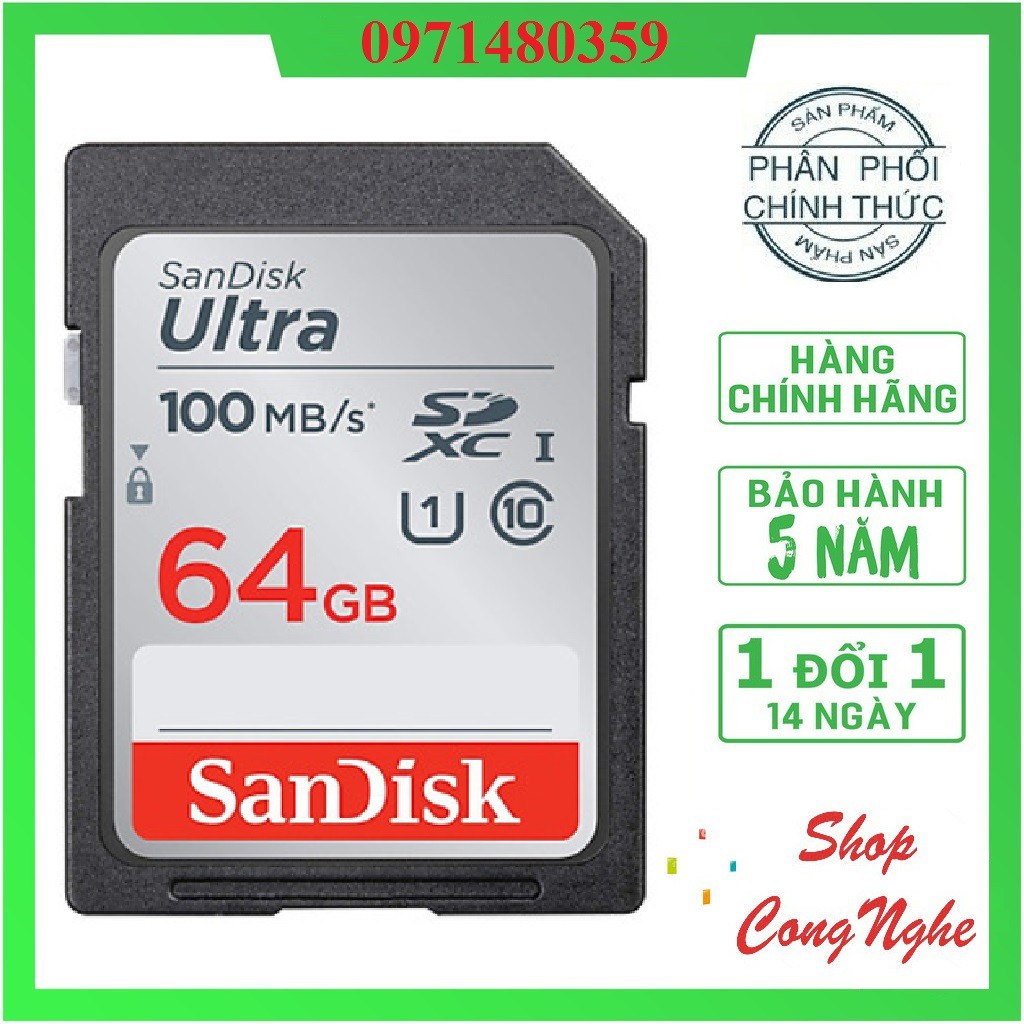 Thẻ nhớ SDHC 64GB 32GB 16GB SanDisk Ultra Class 10 Upto 100MB/s