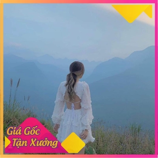 Váy trắng cổ v khoét eo hở lưng