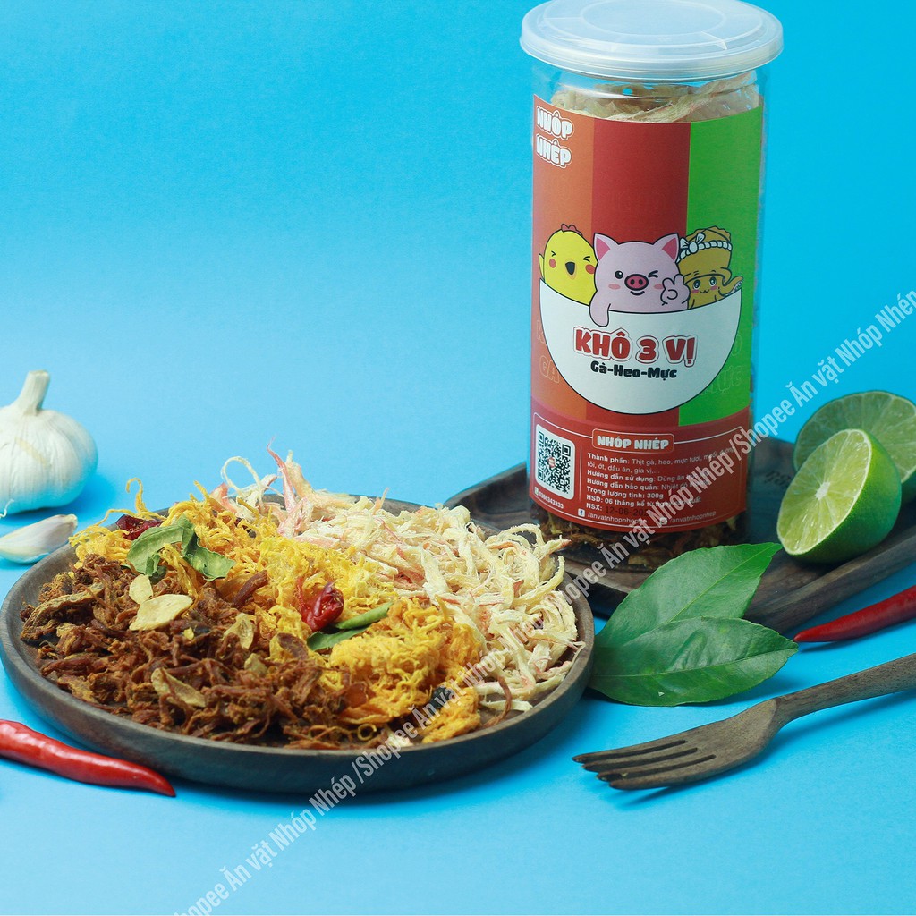 Khô gà mix khô heo mực Nhóp Nhép 3 vị 300g , đồ ăn vặt Hà Nội vừa ngon vừa rẻ | BigBuy360 - bigbuy360.vn