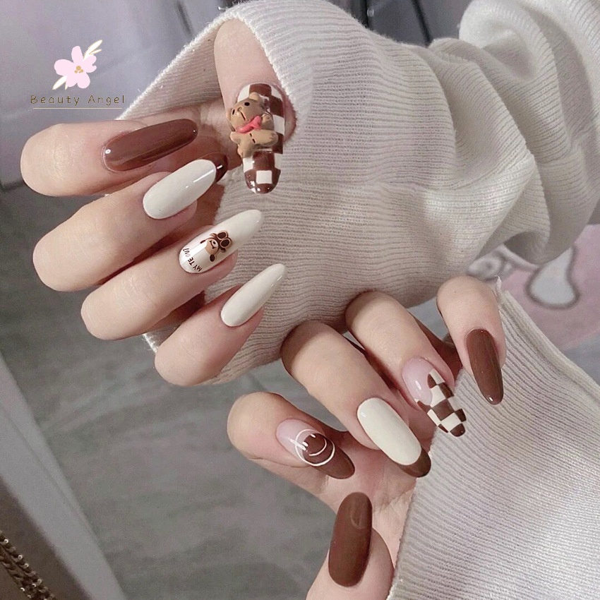 Set 24 Móng Tay Giả Trang Trí Họa Tiết Đơn Giản Cho Nữ