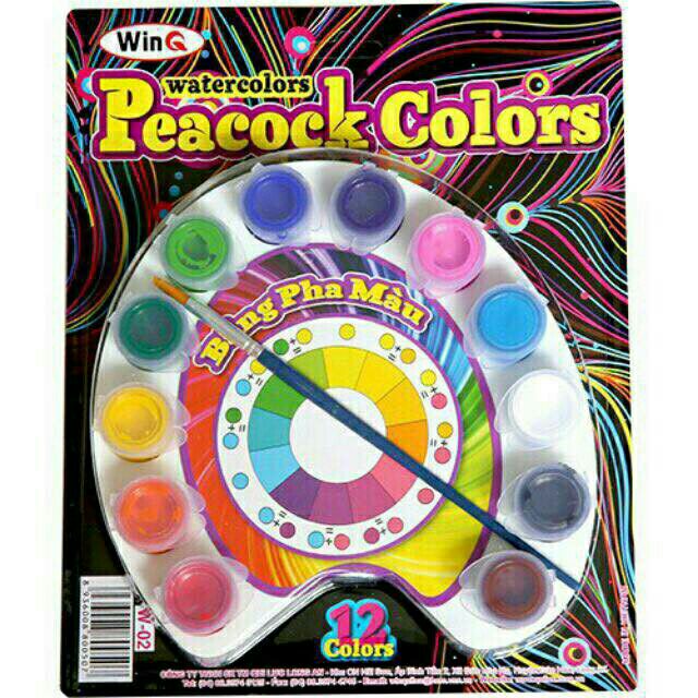 Vỉ màu nước con công 12 màu